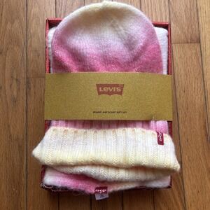 Levi's Pink Yellow Beanie And Scarf Gift set Ombré Sherbet